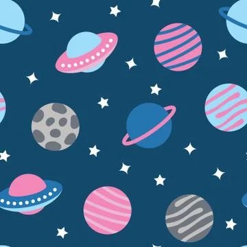 Universe With Planets Seamless Pattern. Vector Illustration Illustrazione stock