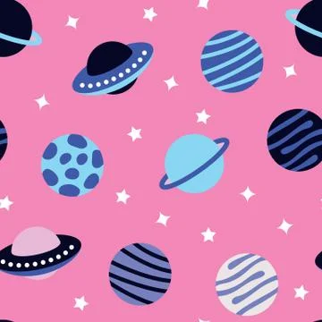 Universe With Planets Seamless Pattern. Vector Illustration Stock Illustration