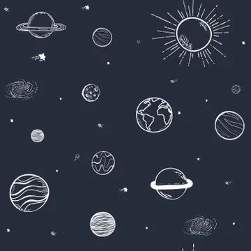 Universe seamless pattern vector illustration. doodle Cartoon galaxy with comets Stock Illustration