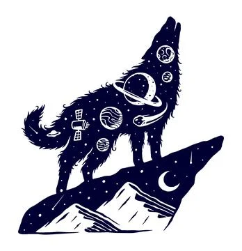 Universe wolf vector illustration design Illustrazione stock