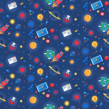 Universe world knowledge seamless pattern vector Stock Illustration