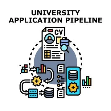 University application pipeline processing data and documents system Stock Illustration