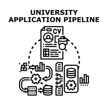University application pipeline processing data and documents system Stock Illustration