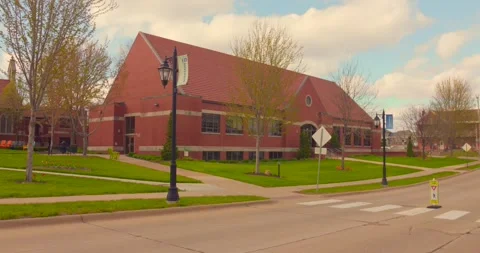 University Campus Brick Building on Quiet Spring Day in Midwest USA Stock Footage 339655128