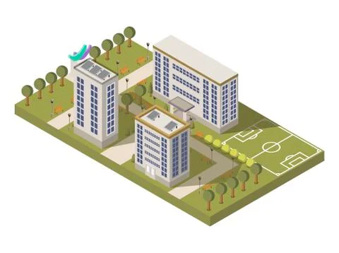 University Campus Composition Stock Illustration