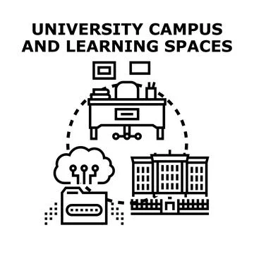 University campus learning spaces and online education concept Stock Illustration