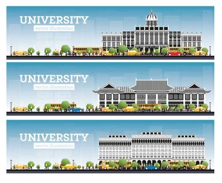 University Campus Set. Study Banners. Vector Illustration. イラスト素材