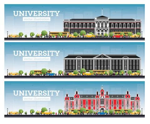 University Campus Set. Study Banners. Vector Illustration. Students Go to the イラスト素材
