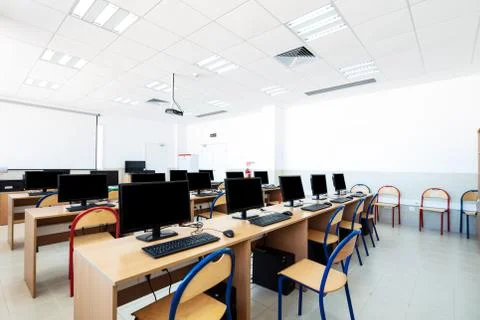 University classroom with computers. Stock Photos