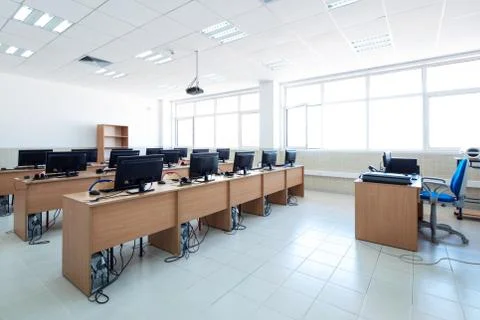 University classroom with computers. Stock Photos