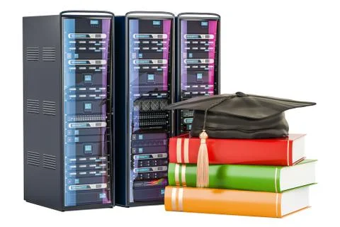 University data center concept, server racks. 3D rendering Illustrazione stock