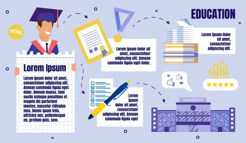 University Education Flat Vector Poster Template Stock Illustration