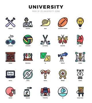 University elements. Lineal Color web icon set. Simple vector illustration. 스톡 일러스트