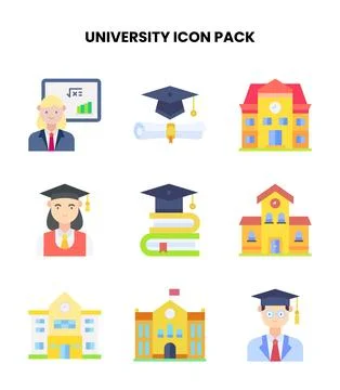 University Flat Collection Icons Pack Stockillustratie