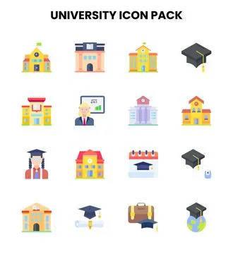University Flat Design Icons Pack Stock Illustration