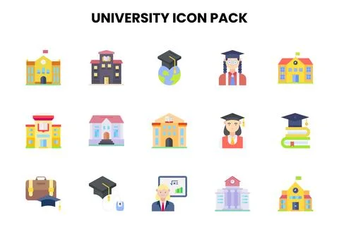 University Flat Set Icons Pack イラスト素材