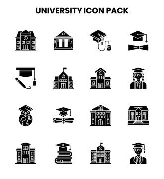 University Glyph Bundle Icons Pack Stock Illustration