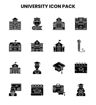 University Glyph Vector Icons Pack Stock Illustration