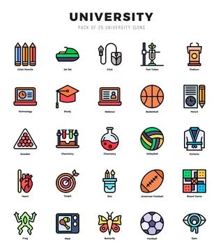 University Icon Pack 25 Vector Symbols for Web Design. Illustrazione stock