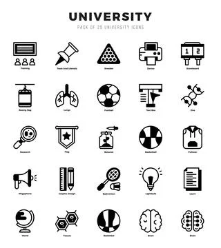 University Icon Pack 25 Vector Symbols for Web Design. Stock Illustration