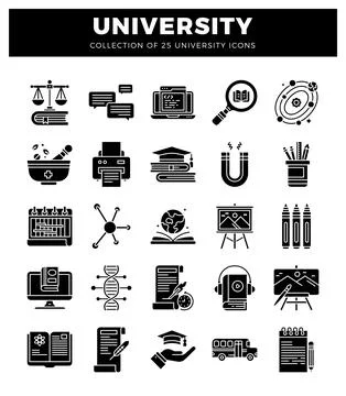 University icon set on black background Stock Illustration