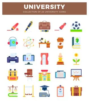 University icons assorted items for education and learning. Illustrazione stock