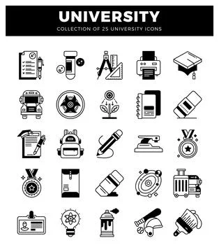 University icons collection for education. science and student life Stock Illustration
