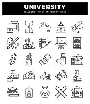 University icons collection featuring educational and artistic elements on .. Stockillustratie