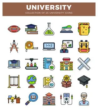 University icons collection learning. science. education symbols Stock Illustration