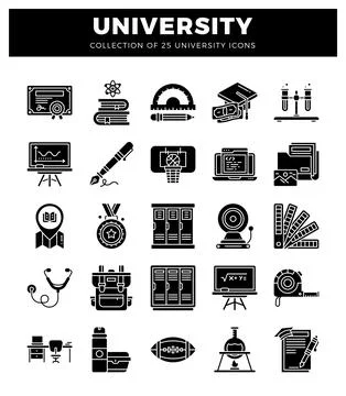 University icons with science and learning symbols. Vector graphics with ed.. Stock Illustration