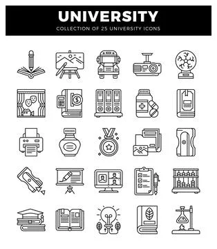University icons in simple line art design with educational and campus symbol 스톡 일러스트