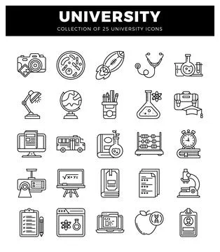 University icons on white background. a learning symbols. Stock Illustration