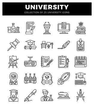 University icons in a white grid pattern. イラスト素材