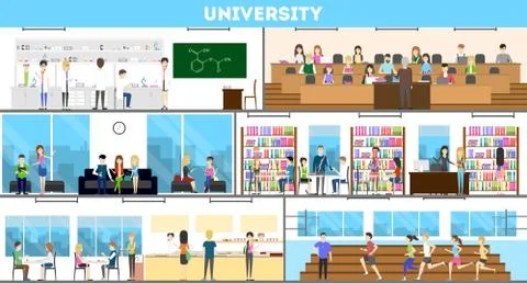 University interior set. Illustrazione stock