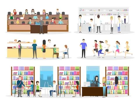 University interior set. Illustrazione stock