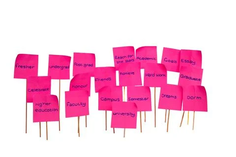 University keywords on post it notes Stock Photos