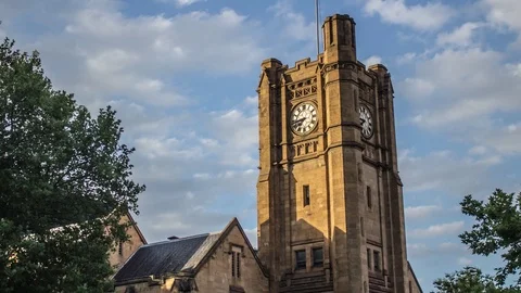 University of Melbourne Clock Tower Sunset Hyperlapse (graded) Stock Footage 86838498