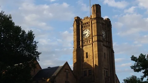 University of Melbourne Clocktower Sunset Hyperlapse Stock Footage 86726137