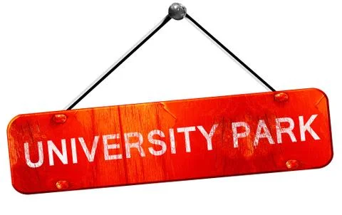University park, 3D rendering, a red hanging sign Ilustración de archivo