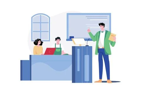 University professor teaching in class Stock Illustration