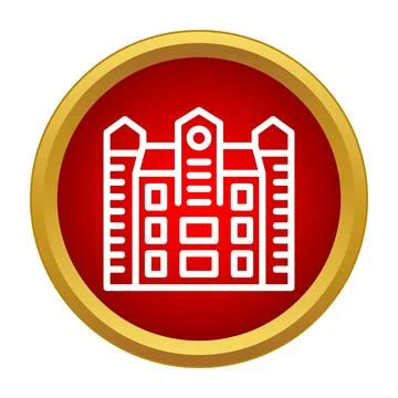 University school building icon inside red circle Stock Illustration