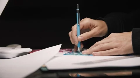 University student of architecture doing homework. The girls hands draws lines 스톡 동영상 248049904