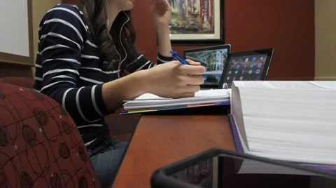 University student studying at library Video stock 51201432