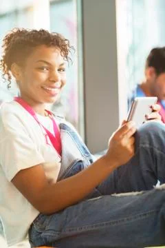 University student using digital tablet 스톡 사진