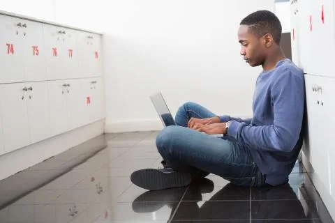 University student using laptop 스톡 사진