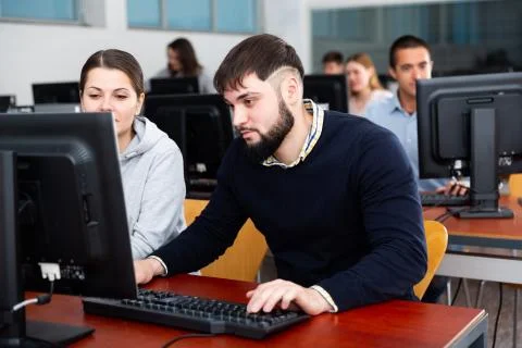 University students are engaged in computer class Fotos de archivo