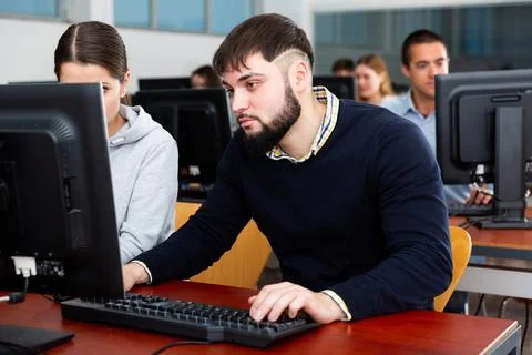University students are engaged in computer class Fotos de archivo