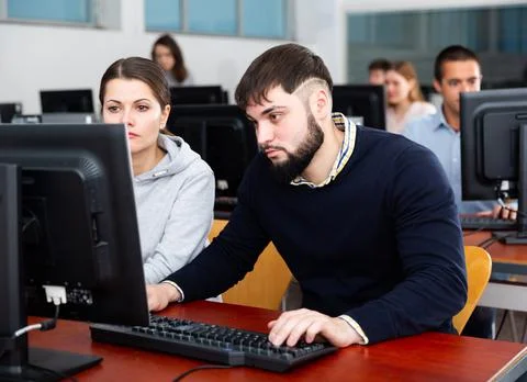 University students are engaged in computer class Fotos de archivo