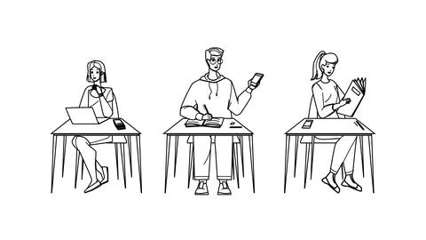 University Students In Classroom Studying Vector Stock Illustration