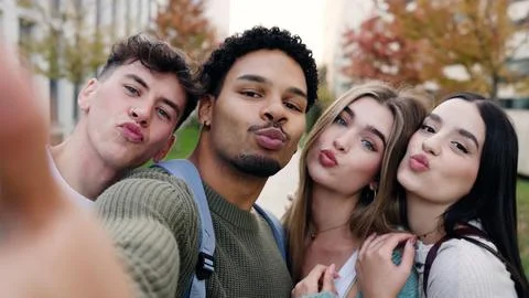 University students making duck faces taking a selfie Stock Photos
